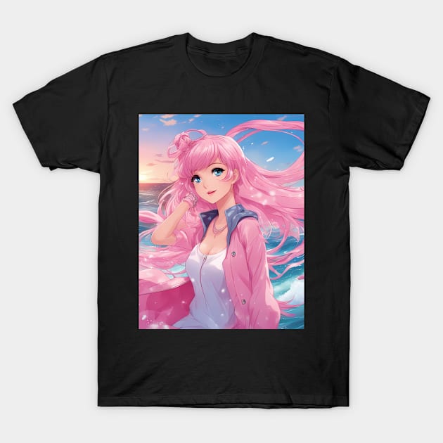 Anime Girl Graphic Colorful  hair and Eye-Catching Design for Any Outfit T-Shirt by animegirlnft